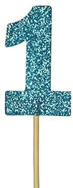 Anniversary House J060 Tortenaufsatz zum 1. Geburtstag, 2,3 x 3,8 cm, Blau, Glitzer, 12 Stück, Number 1 Blue