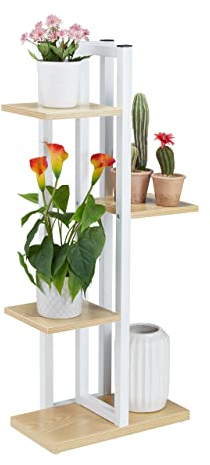 Relaxdays Scaffale Portavasi, 4 Ripiani Quadrati, Mobile Portafiori Metallo, 93x42,5x22,5 cm, Tavolino, Marrone Chiaro, Acciaio, 1 pz