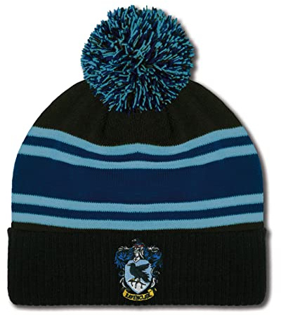 Logoshirt®️ Harry Potter I Ravenclaw I Logo I Bommelmütze I Winter I Damen & Herren I gestrickt I Bestickt I schwarz/blau/hellblau I Lizenziertes Originaldesign