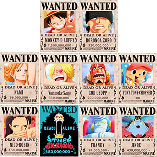通用 One Piece Wanted Poster 42 cm × 29 cm Anime Wandaufkleber (New Straw Hat Pirates)