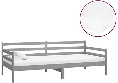vidaXL Massivholz Kiefer Tagesbett mit Matratze Bettsofa Sofa Bett Einzelbett Sofabett Holzbett Gästebett Bettgestell Schlafsofa Lattenrost 90x200cm Grau