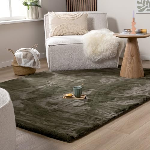FRAAI | Home & Living Hochflor Teppich - Comfy Supreme Grün - 80x150 cm | Shaggy, Einfarbig - Ländlich, Modern, Skandinavisch - Wohnzimmer, Esszimmer, Schlafzimmer - Fellteppich