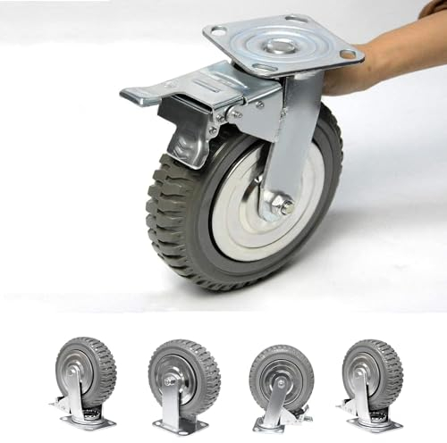 ybaymy 4 Stück Rollen 150mm Lenkrollen Schwerlastrollen mit Gebremsten 360° Drehbar Transportrollen Doppelt Kugelgelagerten Schiebern Geräuscharmen Rollen Tragfähigkeit 800kg