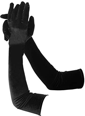 KINBOM Guanti Opera Per Donna, Guanti Velluto Elastico Long Gloves Guanti Lunghi Donna Guanti da Sera Guanti da Ballo per Donne (Nero)