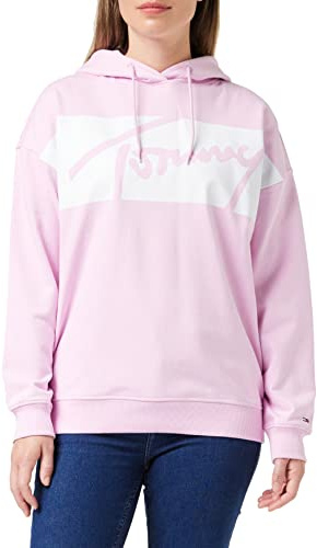 Tommy Hilfiger Dam Tjw Ovrszd signatur färgblock tungviktsstickningar, fransk orkidé/multi, M, Fransk orkidé/Multi, M