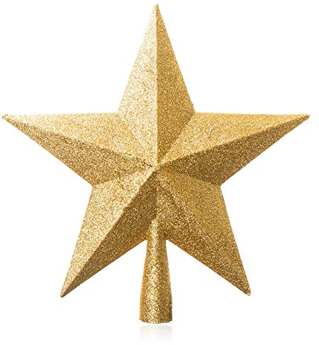 com-four® Christbaumspitze in Stern-Form - goldfarbener Stern für die Weihnachtsbaum-Spitze - Weihnachtsbaumschmuck - Christbaum-Schmuck aus Kunststoff - glänzender Weihnachtsstern
