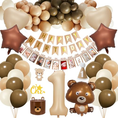 Geburtstagsdeko 1 Jahr Junge, Erster Geburtstag Mädchen Junge, 1. Kindergeburtstag Deko mit Luftballon 1. Geburtstag, Cake Topper 1. Geburtstag, 1. Geburtstag Hut for Baby 1 Jahr Geburtstag Deko