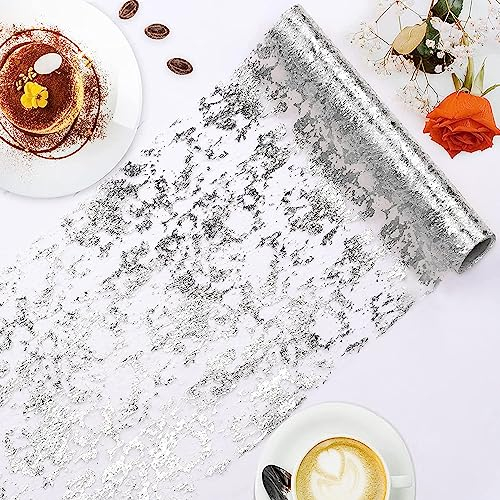 Coolon Tischläufer Metallic Glitzernde Dekoration mit Goldfolie Geeignet Für Die Dekoration Von Ostern Weihnachten Hochzeitsgeburtstagsfeiern Partys Tischläufer (28cm x 10m)(Silber)
