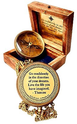 Inspirations-Gravierter Kompass – Go Confidently – Thoreau-Zitat | Abschluss, Hochzeit, Kollegen bedeutungsvolles Geschenk für Sie und Ihn (#1 Vertrauensgeschenk)