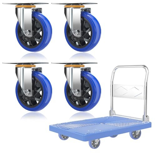 Industrie Transportrolle Mit Metallplatten 100mm 125mm 4 Stück, 360°Drehbar Leise Gummi Lenkrolle, Ersatz Bockrolle Für Trolleys Möbelroller Transportroller Werkbank Rollen (Color : Swivel, Size : 1