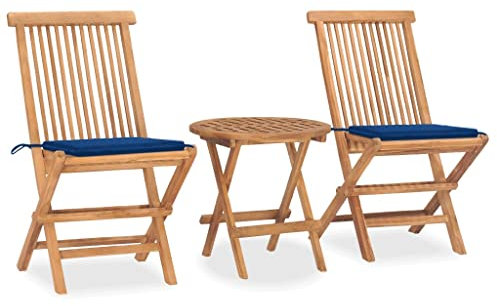 ZQQLVOO Gartenlounge Balkonmöbel Kleiner Balkon Gartensofa 3-TLG. Garten-Essgruppe mit Kissen Klappbar Massivholz Teak