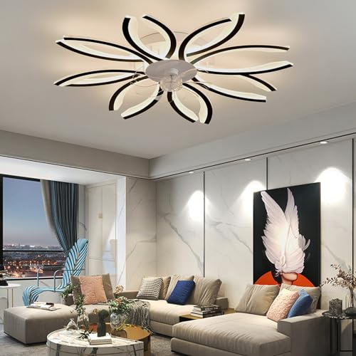 Dobecd Moderne Ventilateur Plafond Avec Lumiere 6 Vitesses Timer Dimmable Lustre Ventilateur De Plafond Télécommande Et APP Réversible Dc Silencieux Salon Plafonnier Ventilateur Led Créativité