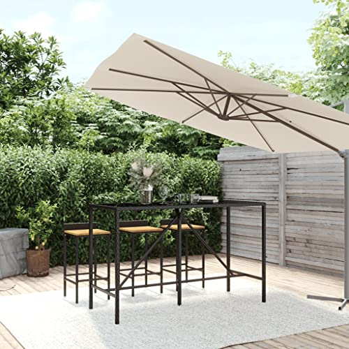 AUVYI Bartisch mit Glasplatte Schwarz 180x70x110 cm Poly Rattan Esszimmertische Sofatisch Wohnzimmer Beistelltisch Outdoor Coffee Table Camping Tisch Stehtisch Bistrotisch Balkontisch Klein