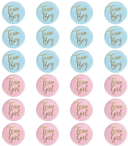 Prmape 24 Stück Geschlecht Offenbarem Button, Φ4.5cm Team Boy Team Girl, Gender Reveal Button, Gender Reveal Spiele für Reveal Partys und Baby Showers