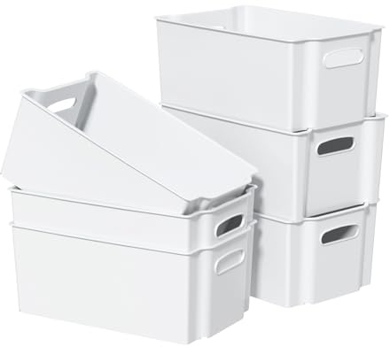 Lesbye 6 Pack Fridge Organiser, Stackable Storage Container with Handles, Drawer Organizer Box for Kitchen, Fridge and Refrigerator (White)
