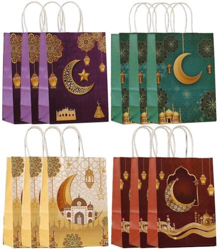 Bemvp Ramadan-geschenktüte, 12 Stück/Set, Eid-papiertüten, Beutel Griff, Eid-süßigkeiten, Geschenktüten Für Eid-zubehör, Muslimische Party-Dekoration