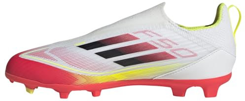 adidas Unisex Kids' Bota de fútbol F50 League Laceless césped Natural seco/multisuperficie (Adolescentes), Cloud White/Core Black/Solar Yellow, 35
