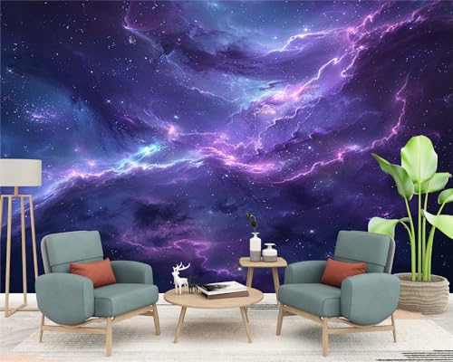 3D Fototapete Universum Sterne Galaxien Weltraum Lila -Wanddeko, Wandbild, Wandtapete - Hochwertige Wanddekoration - 350x256 cm Vlies Tapete Wohnzimmer Schlafzimmer