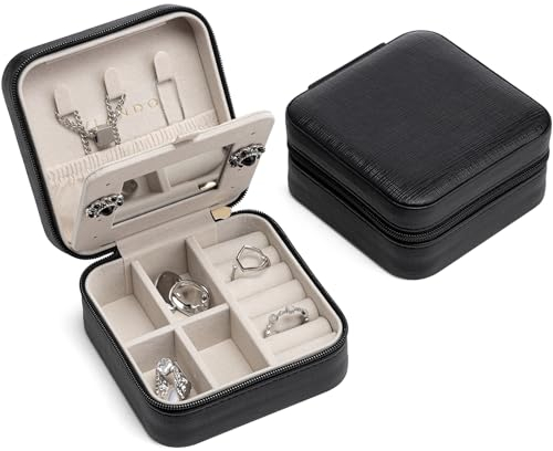 Vlando Schmuckkästchen Reise, Schmuckkasten Klein, Mini Schmuck-Reiseetui, Spiegel, Schmuckaufbewahrung, für Ohrringe, Ringe, Ketten, Uhren,Geschenkidee für Damen, Männer