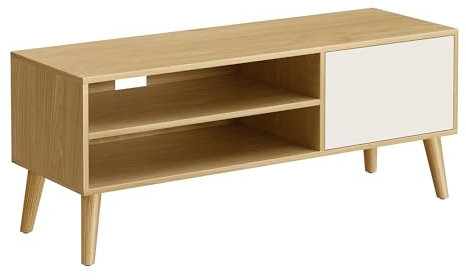 VASAGLE TV-Schrank, Lowboard, Fernsehschrank für Fernseher bis zu 55 Zoll, 120 cm lang, Fernsehtisch, für Wohnzimmer, modern, natureichenfarben-cremeweiß LTV120N01