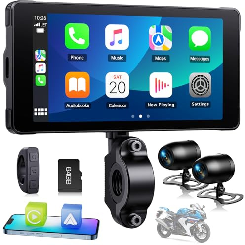 Volam Carplay Moto, Portatile Wireless A-pple Carplay Android Auto per Moto con 2K+1080P Dashcam Anteriore e Posteriore, Impermeabile Touchscreen 5,5 pollici, Navigation, Siri,G-oogle, APP, TF 64G