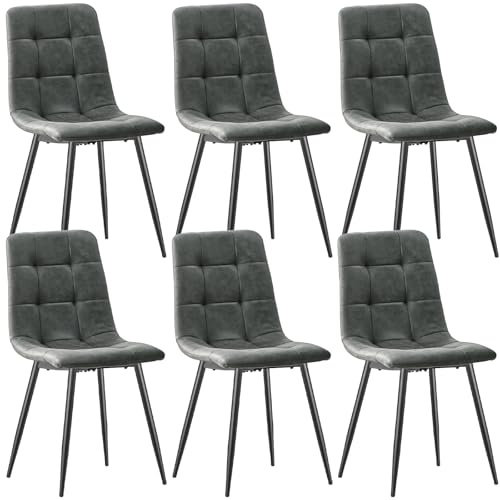 JIJIAN Esszimmerstühle 6er Set, Küchenstühle mit Techno Stoff, Dunkelgrau | Stühle Esszimmer mit Schwarzen Metallbeinen, Bis 120 kg Belastbar, Moderne Polsterstühle für Esszimmer Wohnzimmer Küche