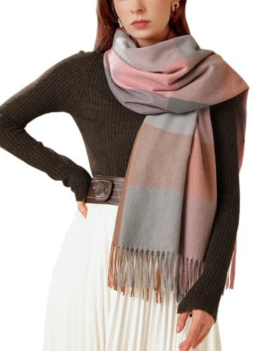 Enwokran Damen Winter Senior Plaid Kaschmir Schal Kariert Pashmina Übergroßer Herbstschal Stolen Tartan Schultertuch Mit Quasten Klassisches Karomuster Warmer Oversized Fransen Poncho