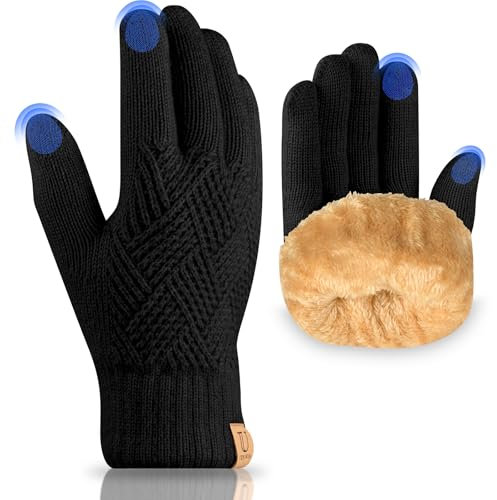 UKNOWISA Winterhandschuhe Damen, Fleece Futter Touchscreens Thermohandschuhe Strickhandschuhe Wollhandschuhe für Damen und Herren