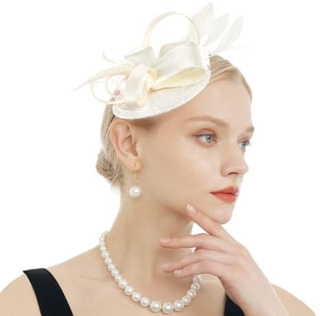 Fascinator Hut Damen Brautschleier Vintage Feder Kopfschmuck Haarschmuck Hochzeit Schleier mit Haarclip Kopfbedeckung Blumen für Fasching Karneval Cocktail Tea Party