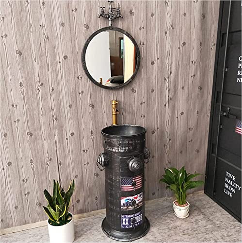 Mobile lavabo con piedistallo per bagno indipendente Art Hotel Home Vanity Unit - Mobili da bagno - Armadietti da bagno - Mobile lavabo Industrial Wind - Mobile lavabo in(Silver-With mirror)