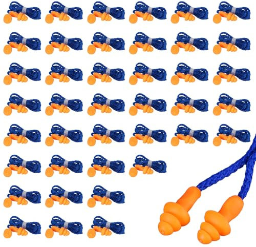TUONYIS 40 paia di tappi per le orecchie in silicone, tappi per le orecchie con filo, per dormire, riutilizzabili, insonorizzanti, anti perdita, con cavo per appenderlo, per cancellazione del rumore e