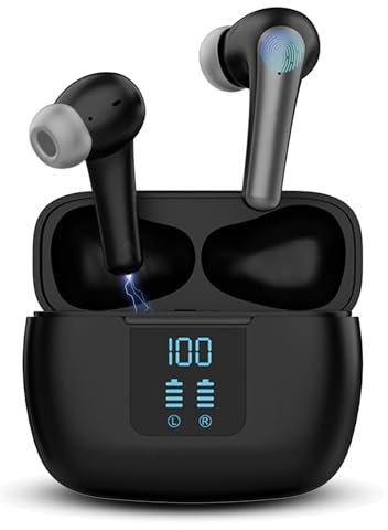 Auricolari Bluetooth 5.3 Wireless In Ear, Altoparlanti Da 10 mm Con Bassi Potenti, 5-7h Cuffiette Hi-Fi Senza Fili, IP5 Impermeabili, Display LED, Nero
