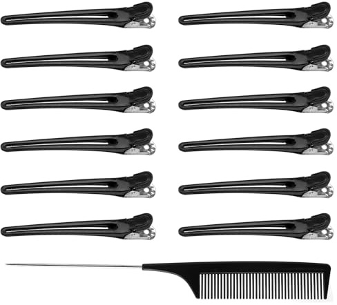 12 Stk Haarklammern Friseur,Haarclips zum Stylen und Schneiden | No Trace Haarklammer, Rutschfeste Haarspangen mit Schwanzkamm, Friseur Hair Clips Damen,Haarklammern Friseurbedarf