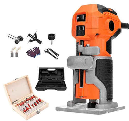 Fresadoras eléctricas Recortadora eléctrica de 1280W y 6,35mm for carpintería, máquina cortadora de ranuras y fresado DIY, enrutador laminador de madera, máquina tallada a mano para suelos de madera/l