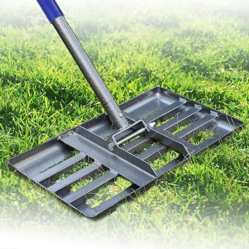 Rasenrakel, 43x25cm Profi Rasenrakel Lasercut Rakel mit Verstellbarem Griff - Verstärkte Schweißnähte und Glatte Kante für Boden, Schmutz, Boden, Yard Top Dressing, Landschaftsbau/152cm Blau