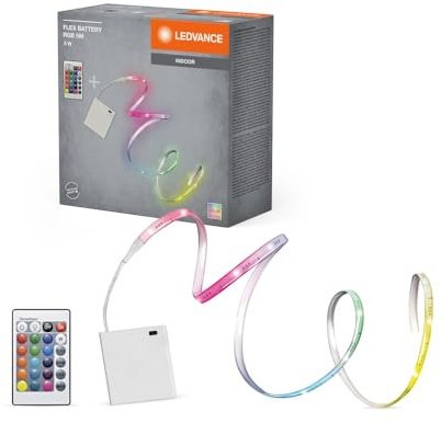 LEDVANCE FLEX Tira de luz LED con funcionamiento a pilas, 5 W, control de color RGB, 5 m de longitud, regulable, flexible y plegable, para aplicaciones en interiores, LED no sustituible