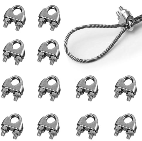 12 Stück drahtseilklemme 4mm,edelstahl drahtseil,U bolzen seilklemme stahlseil,drahtseil clip,seil bügelseilklemme,seilklemmen,drahtseilklemmen,tauwerkklemme für wäscheleine markise stahldraht fixiert