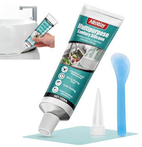AllisWay Silicone Trasparente Sigillante Doccia, Sigillante Trasparente per Bagno, Silicone Doccia, Adatto a Cucina, Bagno, Vasca, Lavabo, Protezione Impermeabile, 100 Ml