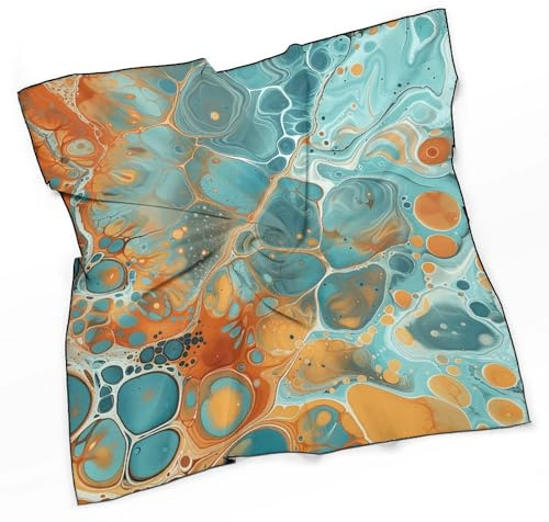 FZQVSGW Seidenschal, Gelb und Weiß, Python, klein, quadratisch, 68,6 x 68,6 cm, leichtes Halstuch, Kopftuch für Damen, Orange und Türkis, Einheitsgröße