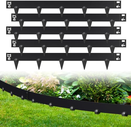 Ansobea Rasenkante Metall,beeteinfassung Metall,Mit Dornen für einfache Bodeninstallation 100x15cm Beeteinfassung Mähkante Palisade Gartenbeet, Schwarz (Länge 5m - Höhe 15cm)
