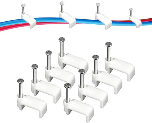 Confezione da 200 clip per cavi da inchiodare, clip per cavi in acciaio per cavi Ethernet, clip per fili dei cavi, chiodini per cavi, chiodi per cavi, clip per fili degli altoparlanti, graffette per