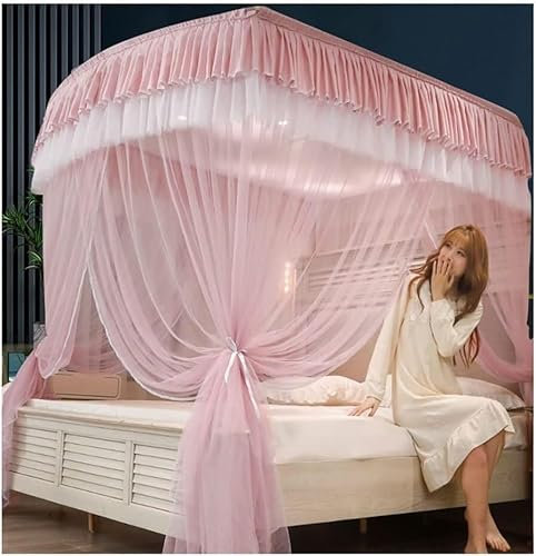 SGFBDZLK Rosa Doppelbett-Deluxe-Betthimmel-Moskitonetz, romantische Bettvorhänge für Einzel- und Doppelbetten mit U-Halterung (Größe: 150 x 200 cm) (Größe: 150 x 200 cm)