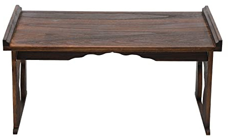 fjihfdb Foldable Bed Desk for Laptop Natural Sycamore Wood Tray Table with Iron Stand (176lbs Capacity) Portable Breakfast & Work Station for Sofa, Bed, Office (Walnut)