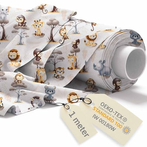 DreamRoots Stoff Kindermotive - Baumwollstoff Meterware Kinder - Stoffe zum Nähen Meterware - Polsterstoff - Leinwand Stoff 160cm x 1M
