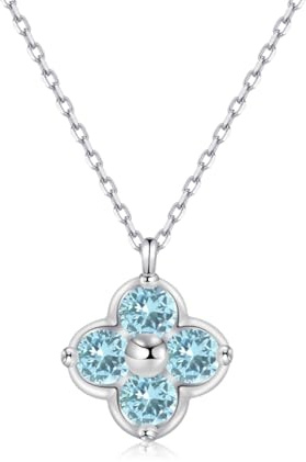 PHNIBIRD Silver Halsband Smycken Fyrklöver Mars Akvamarin 925 Silver Necklace Hypoallergen Present för Kvinnor