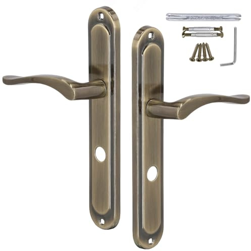 Kotarbau Maniglia per porte interne WC, guarnitura per porta a piastra lunga con nottolino, 72 mm, Patina, Serratura per porta interna, Maniglia Classica
