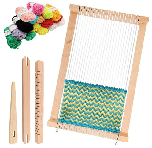 SINRAD Telaio Per Bambino,Telaio in legno per Tessitura, Compatto small foot in legno,Navetta e Lana Filata per Principianti e Bambini - Dimensioni 29 x 19 cm