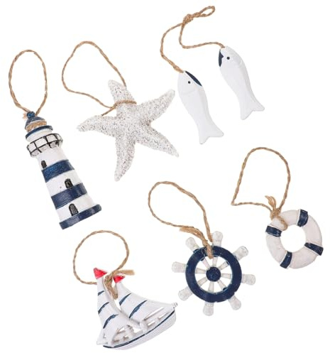 Decorazione di Pesce in Resina Stile Costiero, 6 Pezzi Blu | Cordino Sospeso, per Cortile e Casa, Effetto Festivo, Set Decorativo Marinaro