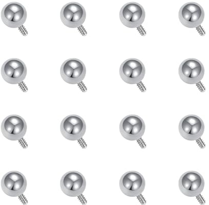 WillTen 16Pcs Internally Threaded Piercing Balls Septum Piercing Balls Replacement Silver, 16G 3mm Internal Thread Screw Top Ball for Nose Septum Lip Eyebrow Labret Helix Tragus Piercing