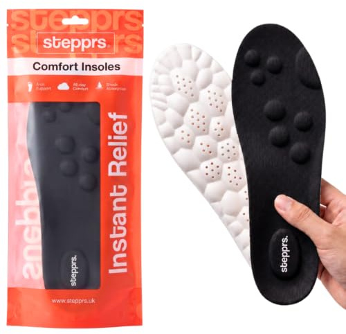 Original Stepprs Semelles intérieures confortables pour homme et femme - Taille réglable - Mousse à mémoire de forme 4D - Soutien de la voûte plantaire - Amélioration de la posture - Noir